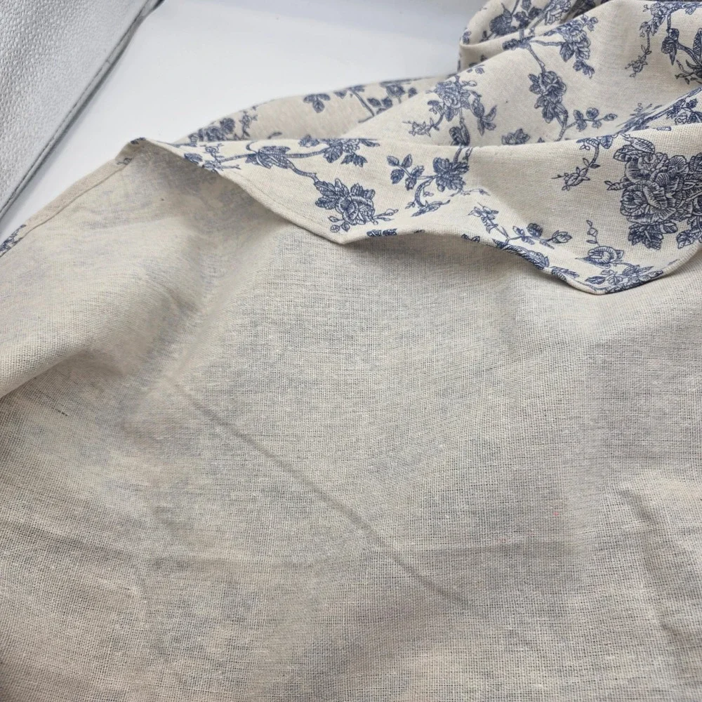 Blue Floral Toile Round Tablecloth Linen Blend French Country Farmhouse Decor